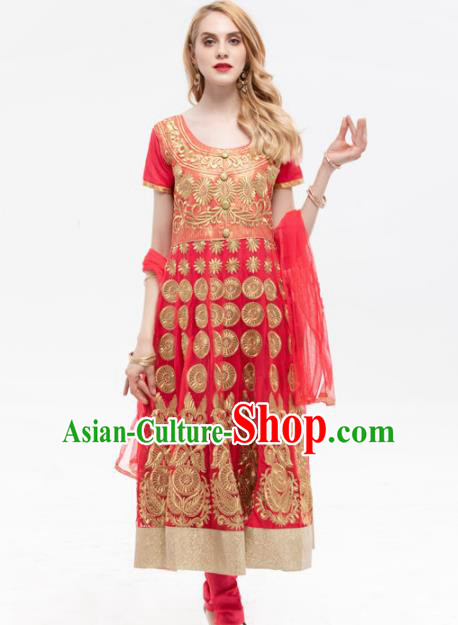 South Asian India Traditional Yoga Costumes Asia Indian National Punjabi Red Dress and Pants for Women