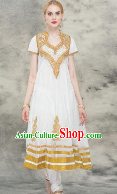 South Asian India Traditional Yoga Costumes Asia Indian National Punjabi White Veil Dress and Pants for Women