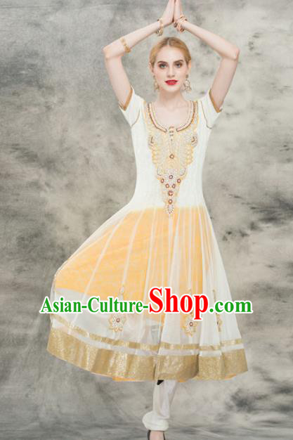 South Asian India Traditional Yoga Yellow Dress Asia Indian National Punjabi Costume for Women