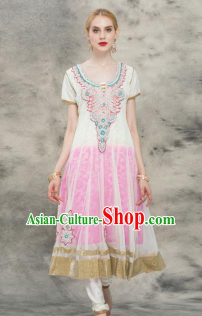 South Asian India Traditional Yoga Pink Dress Asia Indian National Punjabi Costume for Women