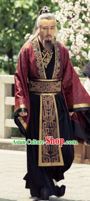 Traditional Chinese Ancient Legend Hoshin Engi Zhou Dynasty Prime Minister Jiang Ziya Historical Costume for Men