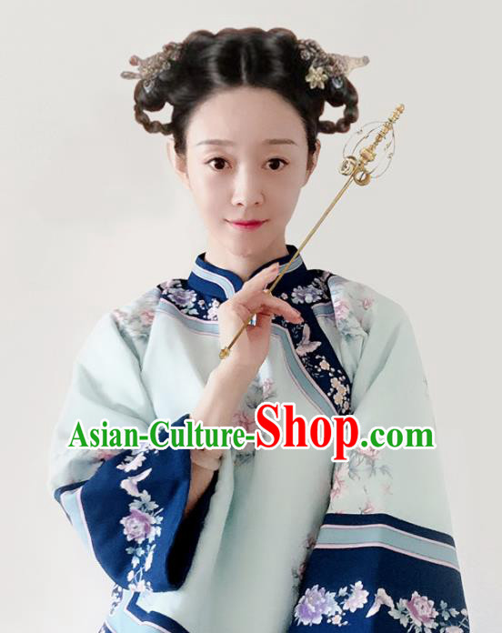 Traditional Chinese Tang Suit Printing Peony Green Blouse Upper Outer Garment National Costume for Women