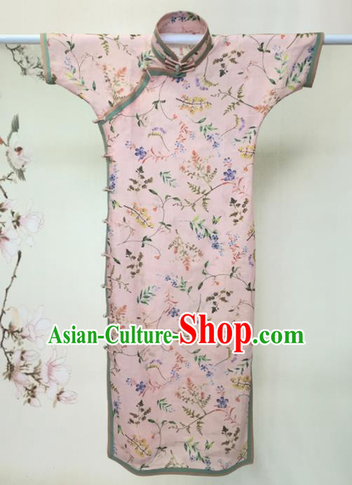 Traditional Chinese Printing Pink Cheongsam Tang Suit Qipao Dress National Costume for Women