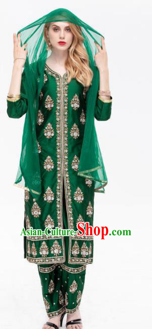 South Asian India Traditional Green Costume Asia Indian National Punjabi Suit for Women