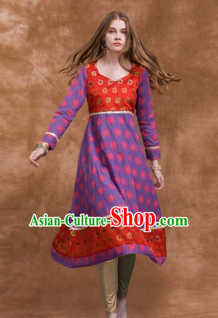 South Asian India Traditional Costume Purple Dress Asia Indian National Punjabi Suit for Women