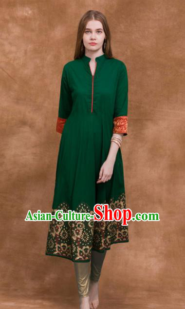 South Asian India Traditional Costume Green Dress Asia Indian National Punjabi Suit for Women