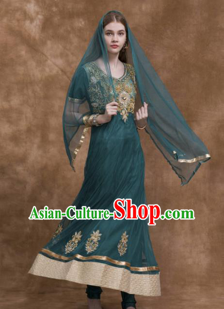 South Asian India Traditional Costume Peacock Green Dress Asia Indian National Punjabi Suit for Women