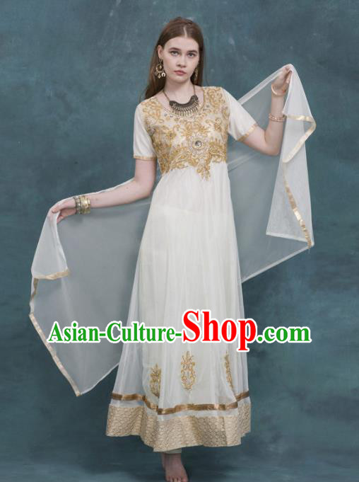 South Asian India Traditional Costume White Dress Asia Indian National Punjabi Suit for Women