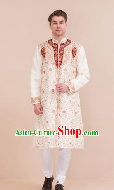 South Asian India Traditional Costume White Robe and Pants Asia Indian National Suit for Men
