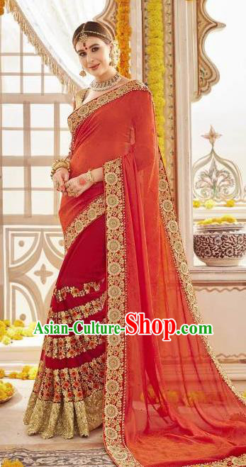 Asian India Traditional Wedding Bride Red Sari Dress Indian Bollywood Court Costume for Women