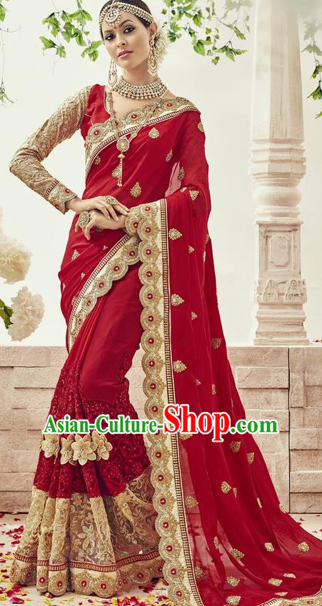 Asian India Traditional Wedding Wine Red Sari Dress Indian Bollywood Court Bride Costume for Women