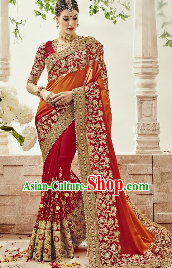 Asian India Traditional Wedding Embroidered Sari Dress Indian Bollywood Court Bride Costume for Women