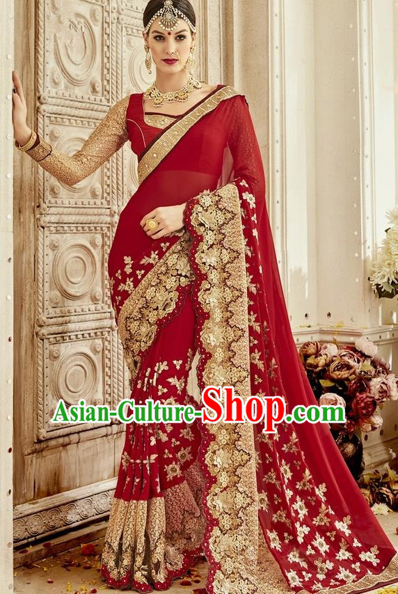 Asian India Traditional Court Wedding Red Sari Dress Indian Bollywood Bride Costume for Women
