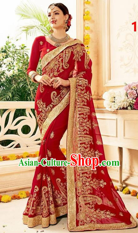 Asian India Traditional Red Sari Dress Indian Bollywood Court Queen Nobility Bride Costume for Women