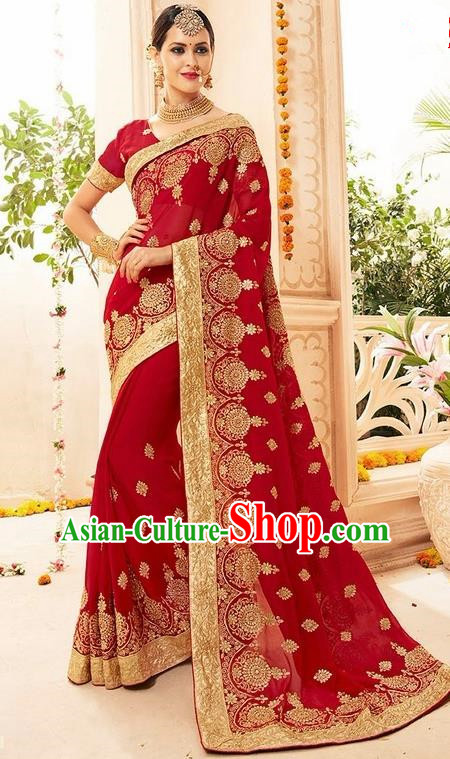 Asian India Traditional Wine Red Sari Dress Indian Bollywood Court Queen Nobility Bride Costume for Women