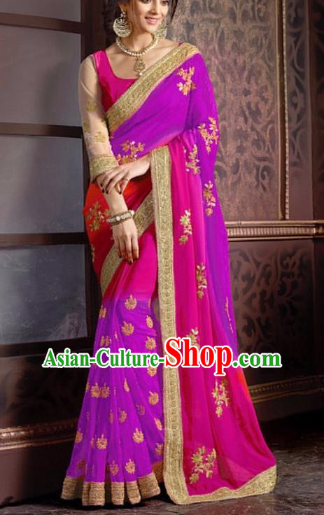 Indian Traditional Rosy Sari Dress Asian India Court Princess Bollywood Embroidered Costume for Women