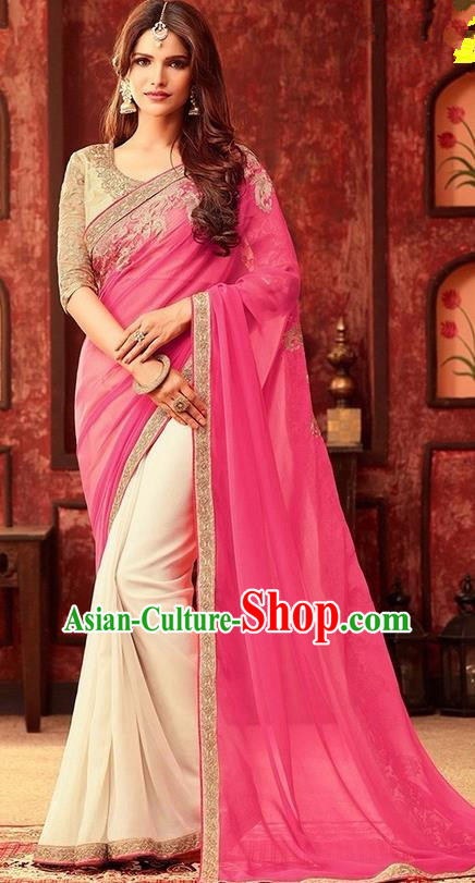 Indian Traditional Light Pink Sari Dress Asian India Court Princess Bollywood Embroidered Costume for Women