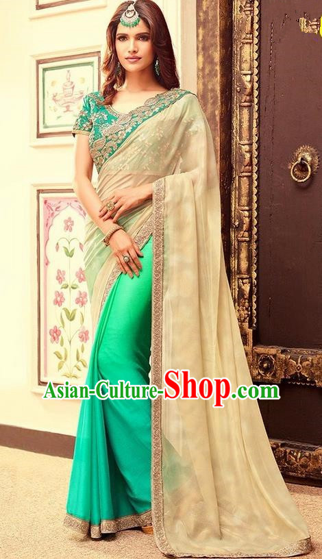 Indian Traditional Green Sari Dress Asian India Court Princess Bollywood Embroidered Costume for Women