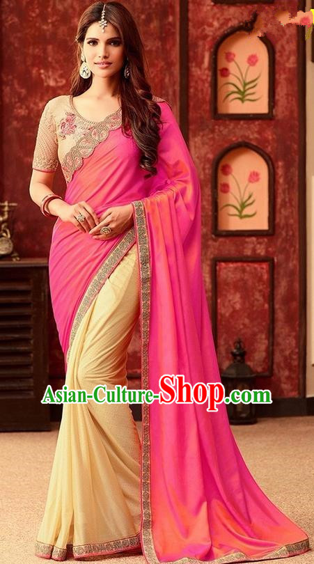 Indian Traditional Court Rosy Sari Dress Asian India Princess Bollywood Embroidered Costume for Women