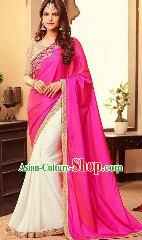 Indian Traditional Court Rosy Sari Dress Asian India Princess Bollywood Embroidered Costume for Women