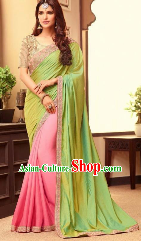 Indian Traditional Court Green Sari Dress Asian India Princess Bollywood Embroidered Costume for Women