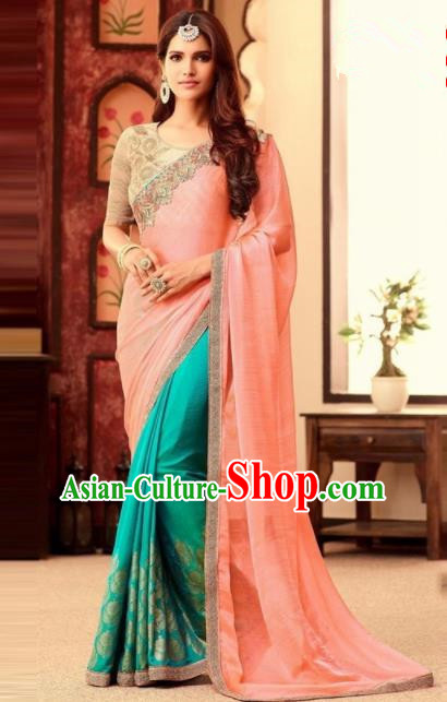 Indian Traditional Court Pink Sari Dress Asian India Princess Bollywood Embroidered Costume for Women
