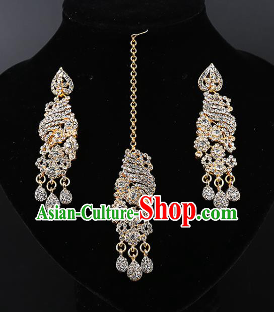 Asian India Traditional Wedding Jewelry Accessories Indian Bollywood Crystal Earrings and Eyebrows Pendant for Women