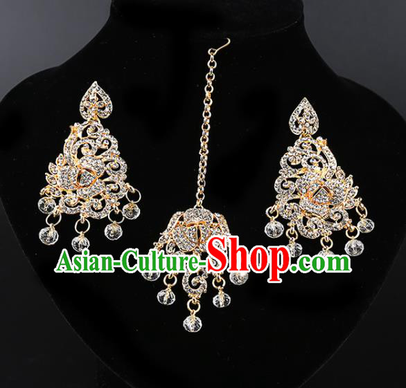 Asian India Traditional Wedding Jewelry Accessories Indian Bollywood Crystal Tassel Earrings and Eyebrows Pendant for Women