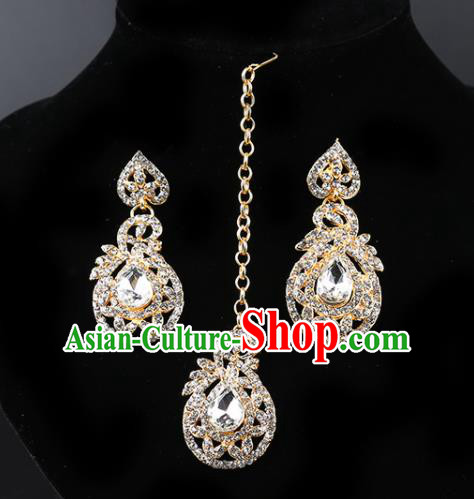 Indian Bollywood Princess Crystal Earrings and Eyebrows Pendant India Traditional Jewelry Accessories for Women