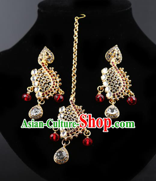 Indian Bollywood Wedding Crystal Earrings and Eyebrows Pendant India Traditional Court Princess Jewelry Accessories for Women