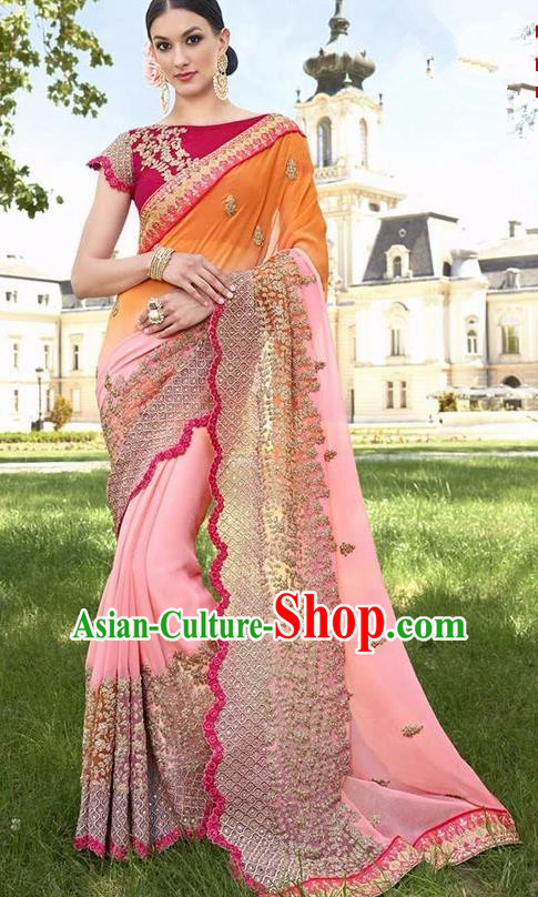 Asian India Traditional Pink Sari Dress Indian Bollywood Court Bride Costume Complete Set for Women