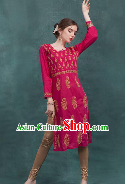 South Asian India Traditional Rosy Dress Costume Asia Indian National Punjabi Suit for Women