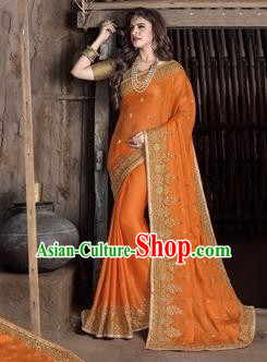 Asian India Traditional Orange Sari Dress Indian Court Princess Bollywood Embroidered Costume for Women