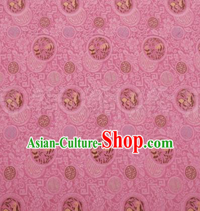 Chinese Traditional Dragons Pattern Design Silk Fabric Pink Brocade Tang Suit Fabric Material