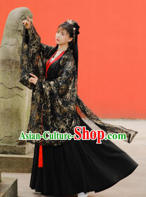 Ancient Chinese Ming Dynasty Palace Princess Historical Costume Traditional Court Black Hanfu Dress for Women