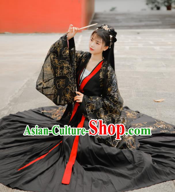 Ancient Chinese Ming Dynasty Palace Princess Historical Costume Traditional Court Black Hanfu Dress for Women