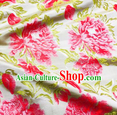 Chinese Traditional Peony Pattern Design White Brocade Silk Fabric Tang Suit Fabric Material