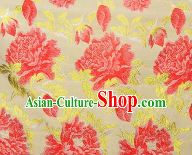 Chinese Traditional Red Peony Pattern Design Brocade Wedding Hanfu Silk Fabric Tang Suit Fabric Material