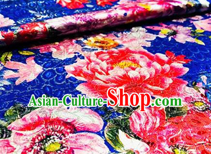 Chinese Traditional Red Peony Pattern Design Brocade Hanfu Silk Fabric Tang Suit Fabric Material
