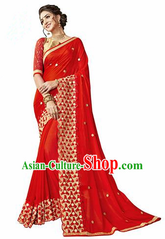 Indian Traditional Red Sari Dress Asian India Bollywood Royal Princess Embroidered Costume for Women