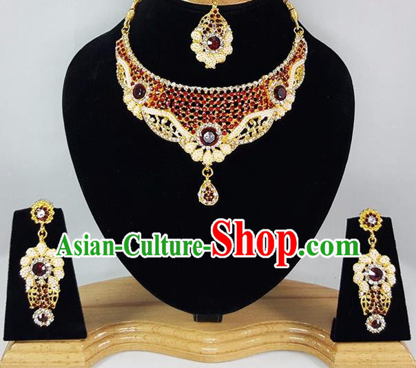 Indian Traditional Bollywood Necklace Earrings and Eyebrows Pendant India Court Princess Jewelry Accessories for Women