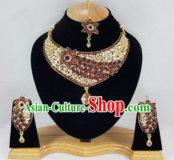 Indian Traditional Bollywood Necklace Earrings and Eyebrows Pendant India Princess Jewelry Accessories for Women