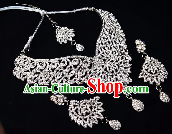 Traditional Indian Bollywood Necklace Earrings and Eyebrows Pendant India Princess Jewelry Accessories for Women