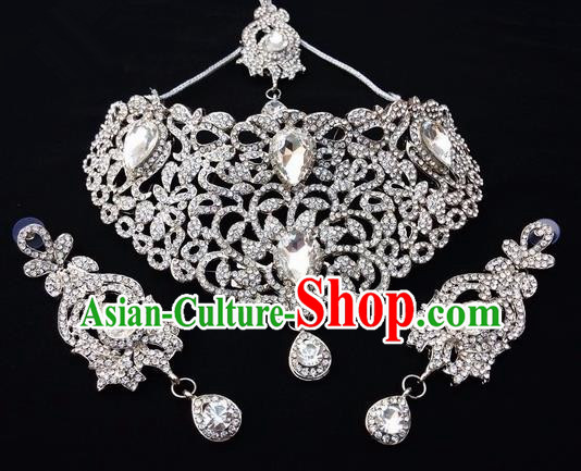 Traditional Indian Bollywood Necklace Earrings and Eyebrows Pendant India Princess Jewelry Accessories for Women