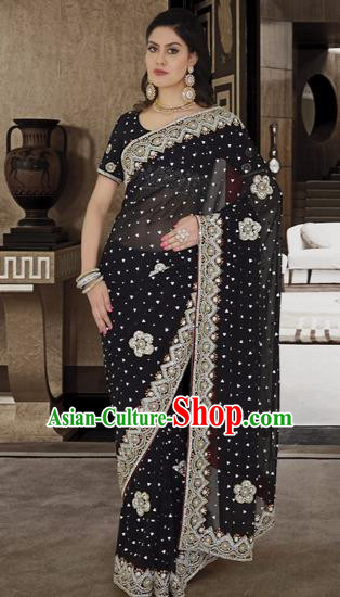 Indian Traditional Bollywood Court Black Sari Dress Asian India Royal Princess Costume for Women