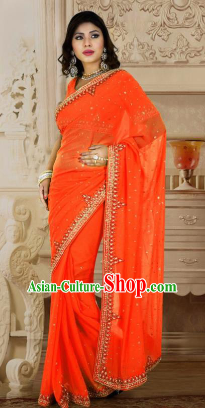 Indian Traditional Court Orange Sari Dress Asian India Bollywood Royal Princess Costume for Women