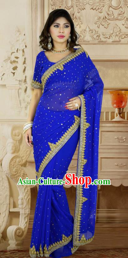 Indian Traditional Court Royalblue Sari Dress Asian India Bollywood Royal Princess Costume for Women