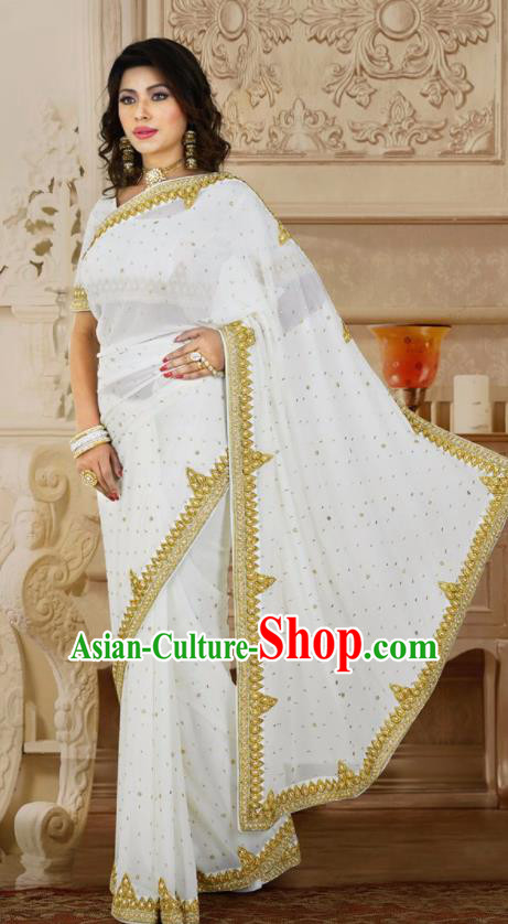 Indian Traditional Court White Sari Dress Asian India Bollywood Royal Princess Costume for Women