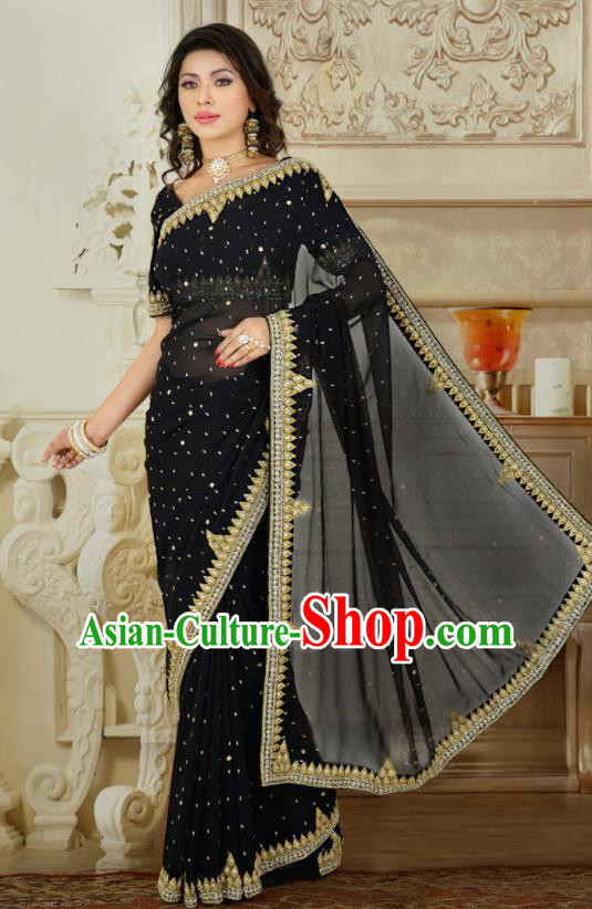 Indian Traditional Court Black Sari Dress Asian India Bollywood Royal Princess Costume for Women