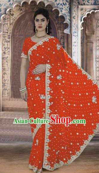 Indian Traditional Bollywood Court Orange Sari Dress Asian India Royal Princess Costume for Women